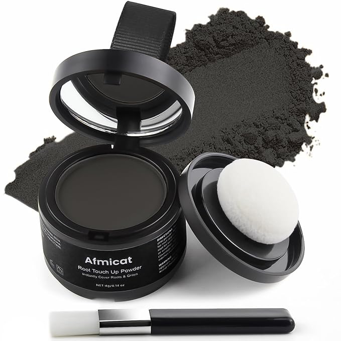 Instant Hairline Powder, Root Touch Up Hair Color for Gray Coverage and Thinning Hair, Root Cover Up Conceals Hair Loss & Bald Spots, Natural and Non-Greasy Hair Color for Women & Men, Black