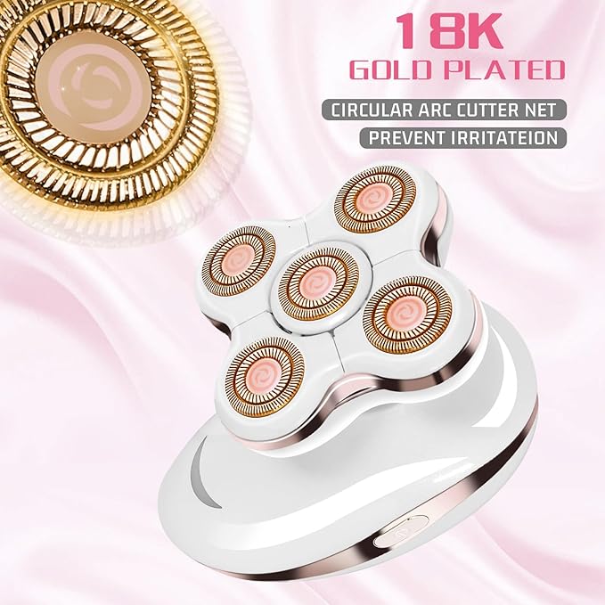 Electric Razors for Women: Rechargeable Shaver with Detachable Head - 5D Wet and Dry Lady Hair Remover for Legs and Hand (Gold)