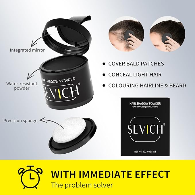 Sevich Hairline Powder 10g 2-Pack with Brush, Instantly Conceals Hair Loss & Thinning, 48H Waterproof Root Touch Up Powder, Natural Hair Shadow Toppers for Women & Men, 2 Box = 5 Boxes,Black