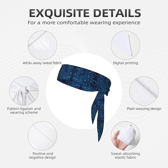 Men Women Cool Sports Sweatband Head Accessories for Yoga Fitness Spa, Elastic Multifunction Constellation Galaxy Starry Night Stars Glow In The Dark Midnight Hair Band Headdress