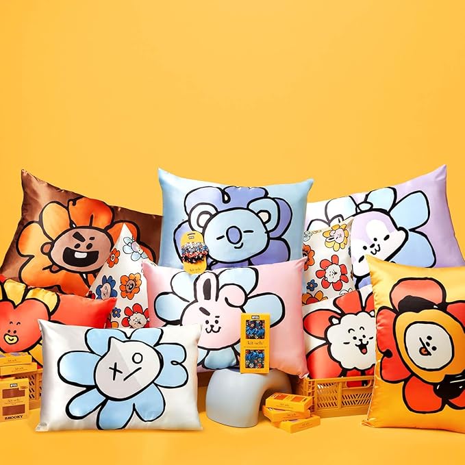 Kitsch x BT21 Satin Pillowcase with Zipper – Better Than Silk Pillowcase, RJ Character & Funky Floral Print – Soft Cooling Toddler Bed Time Pillow Case for Hair & Skin – King Size 19x36