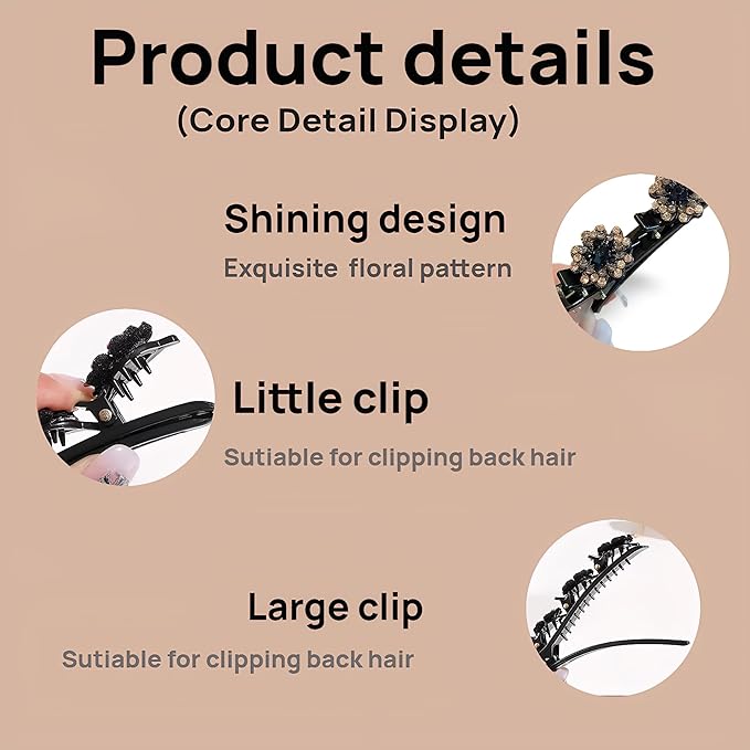 Sparkling Crystal Braided Hair Clips, Woven Hair Clips, New 2025 Women Styling Hair Clip, Women Flower Hair Accessories 4-Pack (champagne)