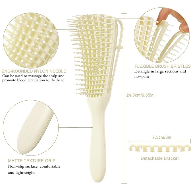 2 Pieces Detangling Brush for Afro America/African Hair Textured 3a to 4c Kinky Wavy/Curly/Coily/Wet/Dry/Oil/Thick/Long Hair, Knots Detangler Easy to Clean (Beige, Purple)