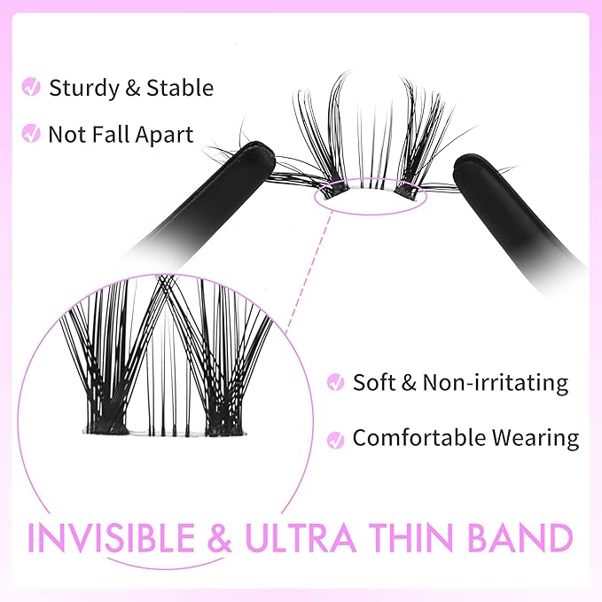VEYESBEAUTY Lash Clusters Eyelash Extensions Thin & Invisible Band DIY Individual False Eyelashes Newbie's Five-Second Series Wispy Lash Tray for Self-application, Whisper Lashes 8-16mm Mixed Length