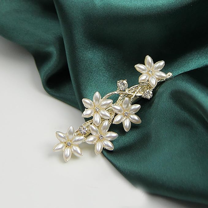Pearl Flower Hair Clips Petal Duckbill Clip Gold Hair Clip for Wedding Brides Bridesmaid Pearl Pins Clips for Party Wedding Daily