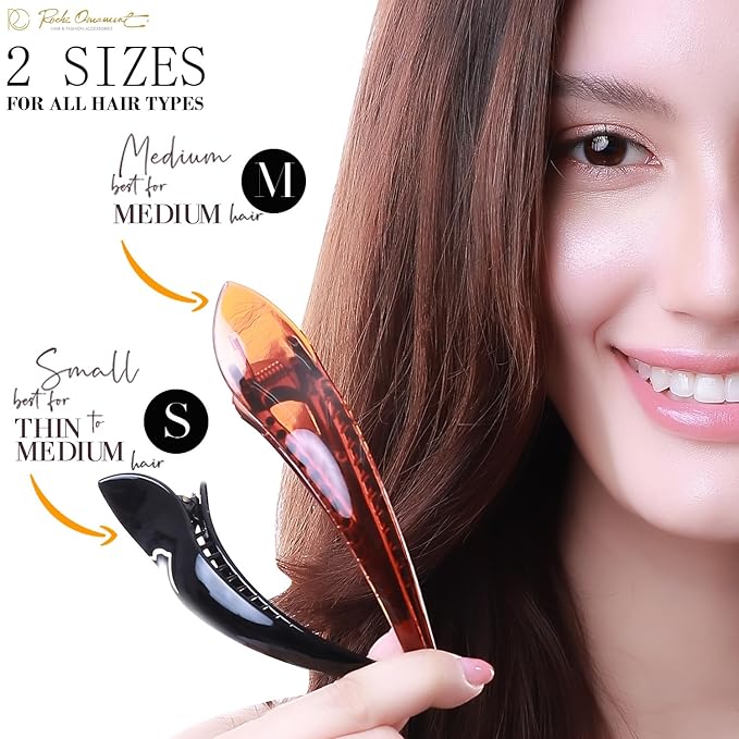 RC ROCHE 6 Pcs Duck Bill Alligator Hair Clips for Women Sectioning Flat Claw Long Thick Hair Inner Teeth Curved Styling Jaw Strong Secure Grip Salon, Large Transparent Multicolor
