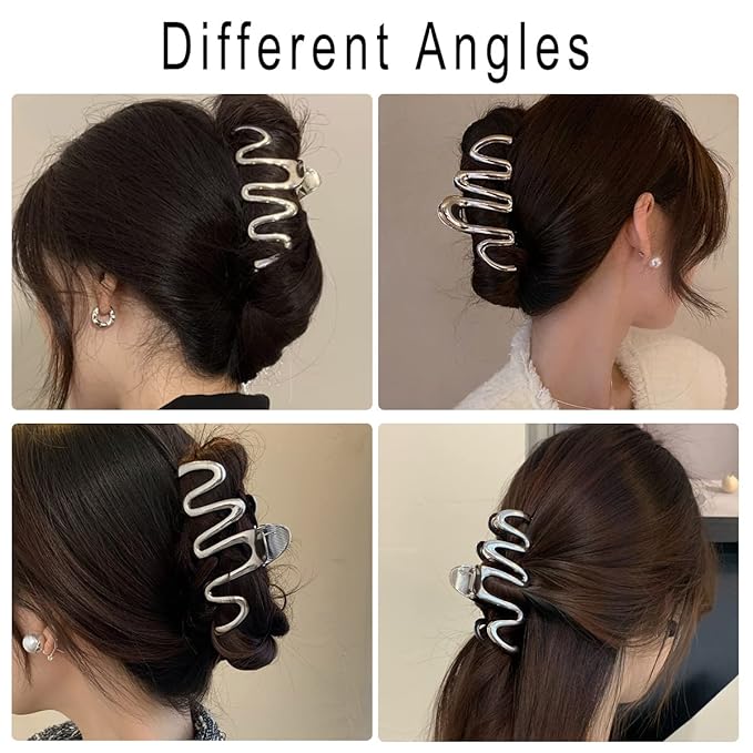Metal Snake Shape Hair Claw Clips - Silver Line Creative Fashionable Hair Accessories for Women with Thick Hair