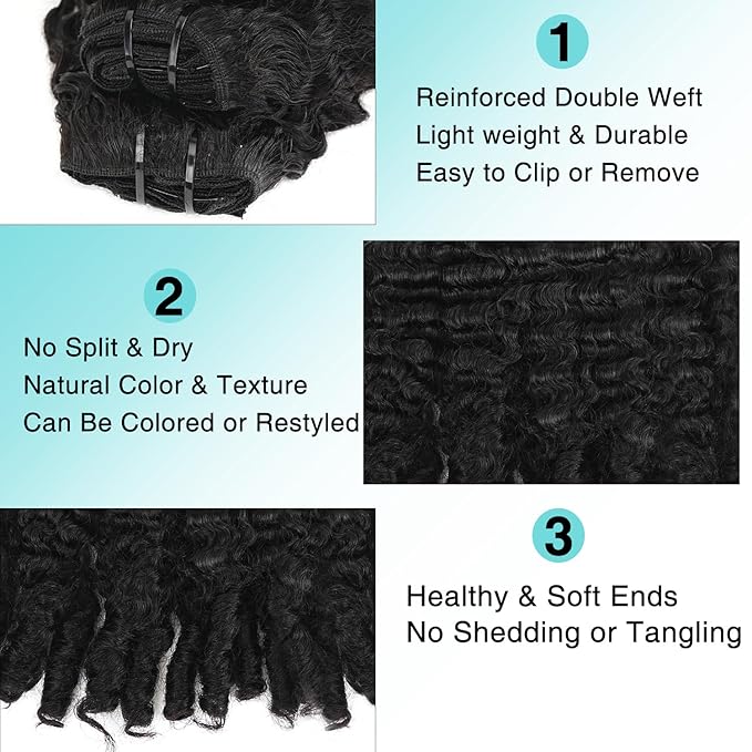 Burmese Curly Clip In Hair Extensions Real Human Hair 8pcs 120g/Set Spirally Curly Classic Clips Ins Full Head For Black Women 14 Inch Natural Black