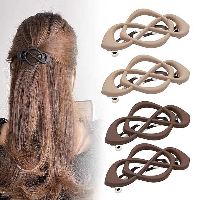 4 Pack Vintage French Barrette Hair Clips, 2026 New Hair Clip Accessories for Women, Strong Hold No Slip Styling (Style D)