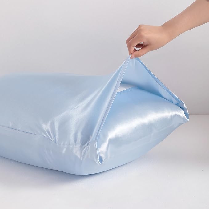 NTBAY 2 Pack Satin Standard Pillowcases for Hair and Skin, Luxurious and Silky Pillow Cases with Envelope Closure, 20x26 Inches, Aqua