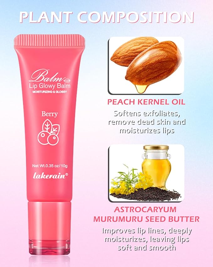Hydrating Lip Glowy Balm, Ultra-Nourishing Lip Balm for Dry Cracked Lips, Moisturizer Lip Repair Sleeping Lip Mask, Day and Night Lip Care Therapy Treatment, Glossy Smooth Lip Butter Balm-01#Peach