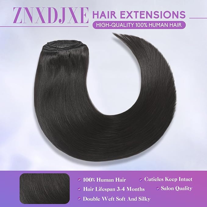 Clip in Hair Extensions Real Human Hair, 20 Inch 105g, 1B Natural Black, Invisible Seamless Straight Remy Human Hair Extensions Cip ins for Women 8pcs Per Set with Double Weft
