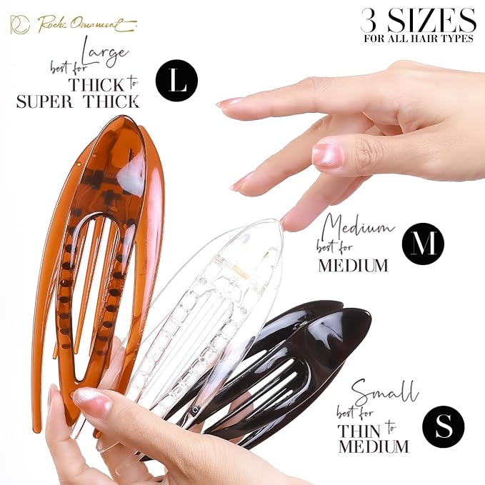 RC ROCHE 6 Pcs Flat Hair Clips Big Claw for Thick Hair French Duckbill Women No Slip Side Slide Curved Alligator Concord Strong Grip Hold Volume Lay Down Clamp, Large Black