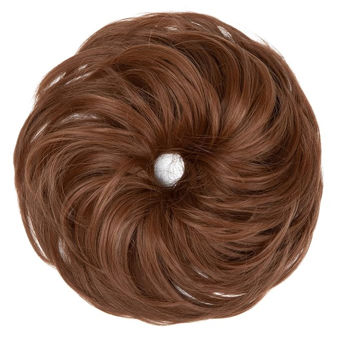SARLA Messy Hair Bun Hair Pieces Curly Synthetic Updo Fake Scrunchies Ponytail Extension for Women Light Auburn 1PCS