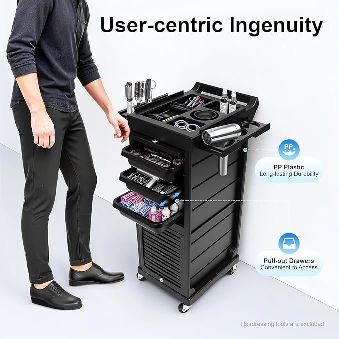 Salon Stylist Rolling Trolley Cart with 6 Drawers, Lockable Beauty Storage Organizer Tool 7 Layer, Space Saving Hair Salon Free Standing Storage Cabinet Barber Station for Hair Stylist Hairdresser