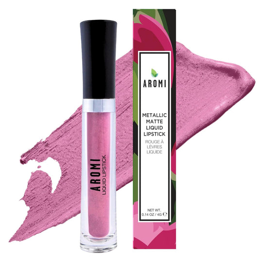 Aromi Metallic Matte Liquid Lipstick | Dusty Pink, Light Rosy Mauve Lip Color with Shimmery Finish, Long-lasting, Waterproof, Vegan, Cruelty-free (Fairy Tale)