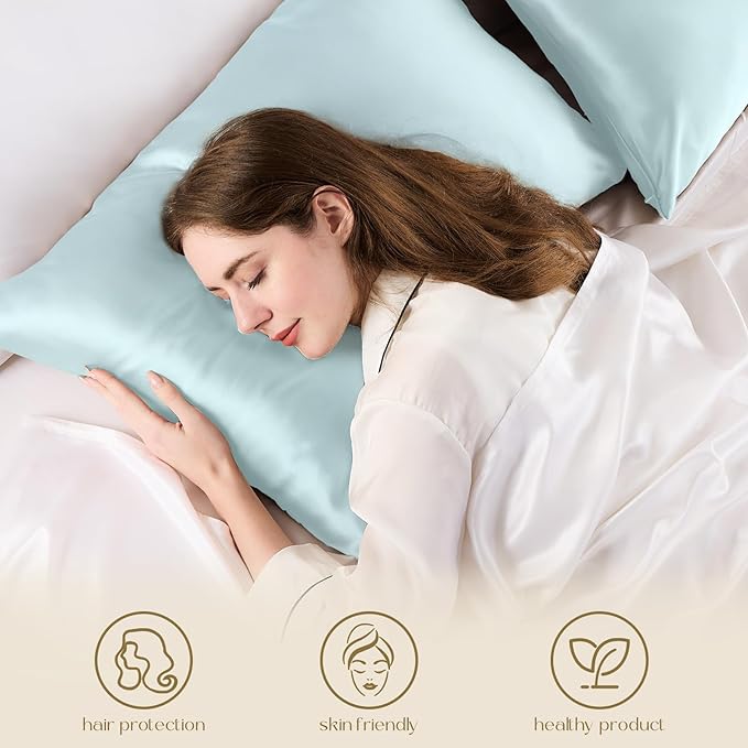 ZIMASILK 100% Pure Mulberry Silk Pillowcase for Hair and Skin Health,Soft and Smooth,Both Sides Premium Grade 6A Silk,600 Thread Count,with Hidden Zipper,1pc (King 20''x36'', Powder Blue)