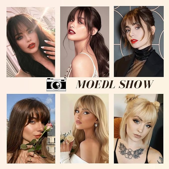 Clip In Bangs-Real Human Hair Bangs Brown Black Clip On Bangs Hair Extensions Fake Bangs Human Hair Wispy Bangs Hair Clip Fringe With Temples Hairpieces Curved Bangs For Daily Wear