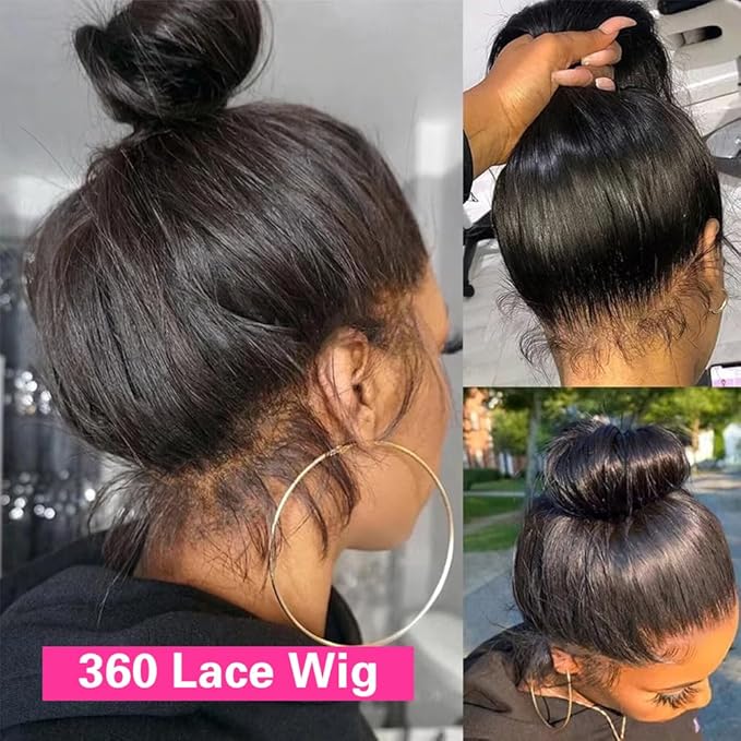sdamey 360 Straight Lace Front Wigs Human Hair HD Transparant Full Lace Wigs For Women 200 Density Wigs Human Hair Pre Plucked With Baby Hair 12A Brazilian Virgin Hair Natural Color 26inch