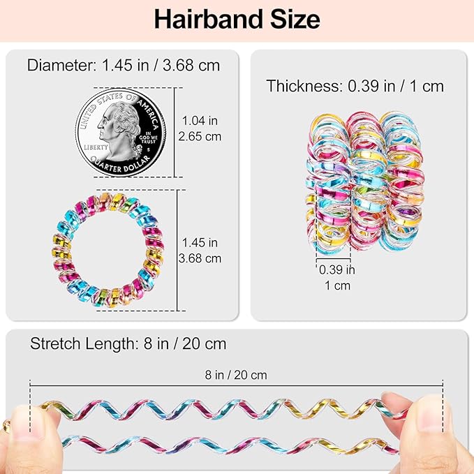 JessLab Spiral Hair Ties, 20 Pcs Traceless Phone Cord Hair Ties No Crease Spiral Bracelet Plastic Coil Ponytail Holders No-Damage Headband Hair Accessory for Girls Women Ladies Gift, Mix Color 5