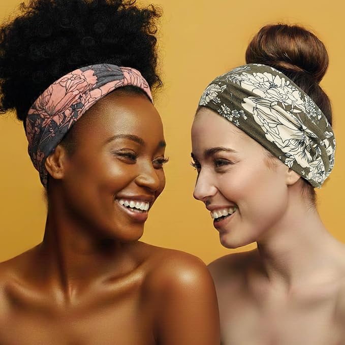 DRESHOW 4 Pack Turban Headbands for Women Wide Vintage Head Wraps Knotted Cute Hair Band Accessories