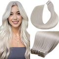 LaaVoo Tape in Hair Extensions Human Hair Platinum Blonde Real Hair Extensions Tape in #60 Blonde 24 Inch 40pcs/100g