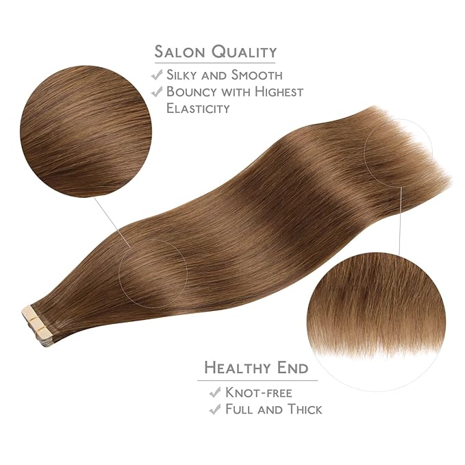 WENNALIFE Tape in Hair Extensions Human Hair, 20pcs 50g 18 inch Light Auburn Brown Remy Hair Extensions Straight Human Hair Tape in Extensions Skin Weft Tape Extensions Human Hair