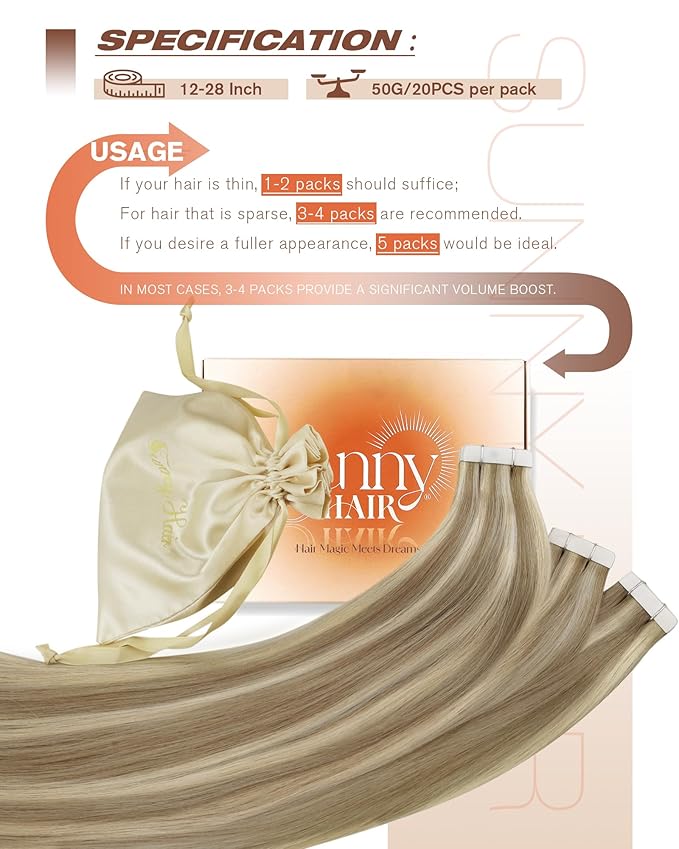 Sunny Hair Tape in Hair Extensions Human Hair, Blonde Hair Extensions Tape in Highlight Blonde Human Hair Tape in Extensions 24 inch 50G