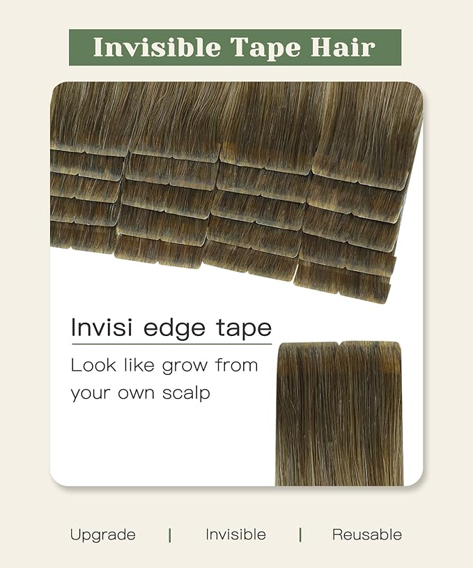 SURNEL Injected Tape in Hair Extensions Balayage Walnut Brown to Ash Brown and Golden Blonde Invisible Tape in Extensions Human Hair 14inch 20Pcs 30g(#3822,14)