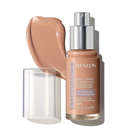 Revlon Illuminance Skin-Caring Liquid Foundation, Hyaluronic Acid, Hydrating and Nourishing Formula with Medium Coverage, 401 Light Coffee (Pack of 1)