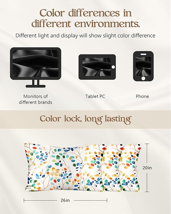 2 Pack Mulberry Silk Pillowcase for Hair and Skin - Standard Size 20 x 26 Inches with Hidden Zipper Colorful Leaf 19 Momme Soft Sleeping Silk Pillow Case for Women, Moms