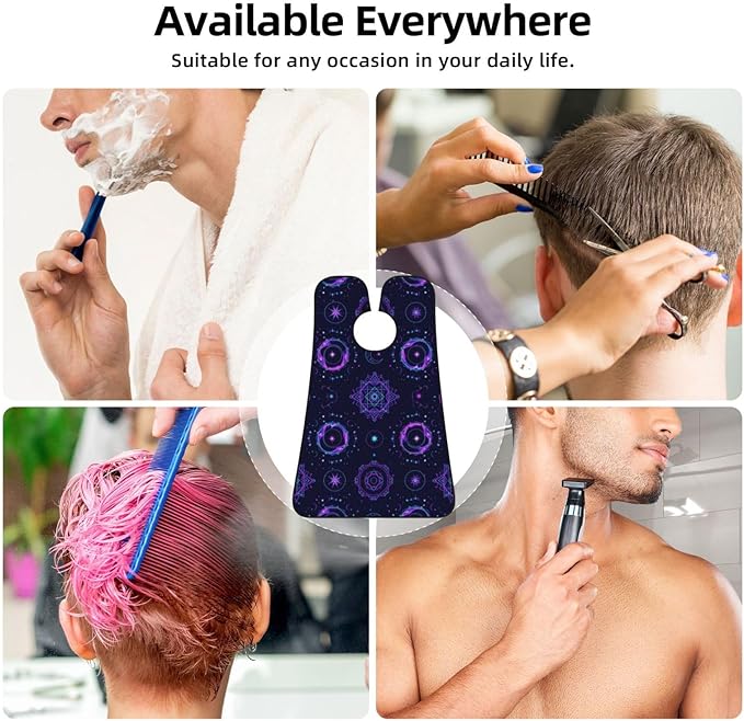 Beard Trimming Hair Catcher, Sacred Geometricsymbols Sun Moon Trippy Purple Shave Bib, Non-Stick Bib Apron Waterproof, Shaving Tool for Men for Husband Father’s Day