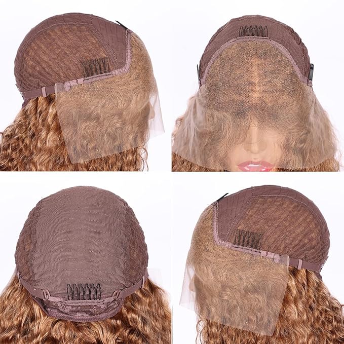 Brown Deep Curly Wave Human Hair Lace Front Wigs with Baby Hair for Black Women Pre Plucked 180% Density Brazilian Virgin Hair HD Transparent Lace Frontal Wig 28 Inch