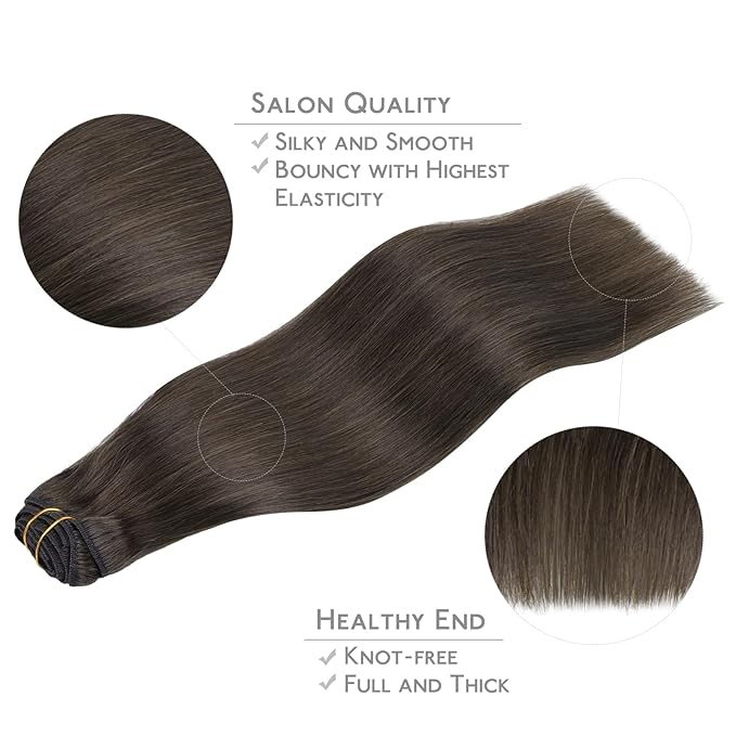 WENNALIFE Clip in Hair Extensions Real Human Hair, 14 Inch 120g 7pcs Human Hair Extensions Clip In Human Hair, Cool Dark Brown Clip In Real Hair Coloured Remy Human