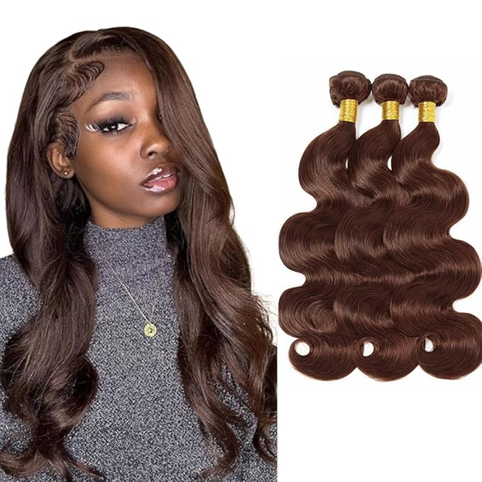 Brown Body Wave Bundles Human Hair Color 4 Bundle 20 20 20 Inch Niegmeag Brazilian Virgin Soft and Silky Remy Hair Extensions Chocolate Brown Bundle