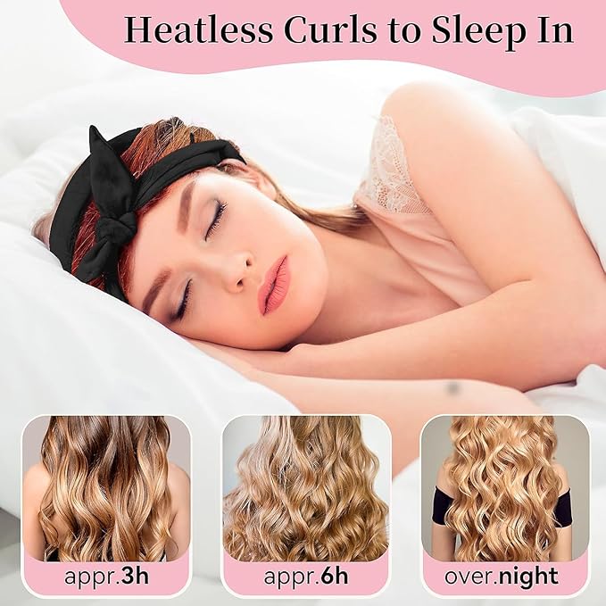 Heatless Curling Rod Headband, Upgraded 60" Extra Long Heatless Curls Headband Soft Hair Curlers to Sleep In Hair Rollers No Heat Curls (Deep Black)