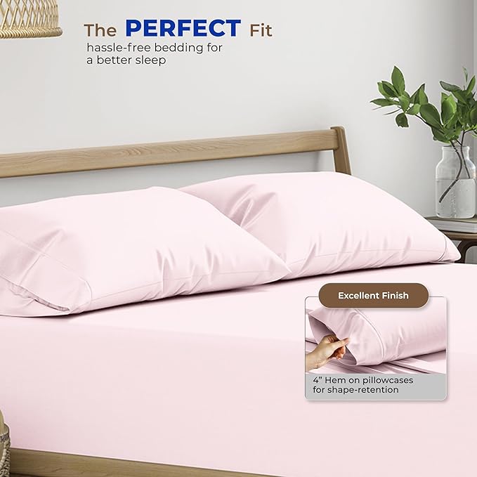 THREAD SPREAD 100% Egyptian Cotton Pillow Cases King - 1000 Thread Count Pillow Cases King Size Set of 2, Soft Cooling & Breathable Extra Long Staple Sateen Weave Cotton Pillow Covers for Bed - Blush