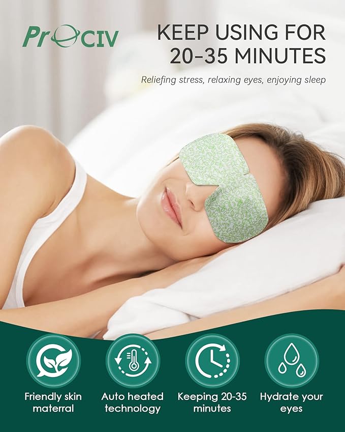 ProCIV 30 Packs Unscented Steam Eye Mask for Dry Eye, Self Heating Moist Heated Eye Mask for Dark Circles and Puffiness Disposable Warming Eye Mask for Soothing Headache Relieve Eye Fatigue Sleep Mask
