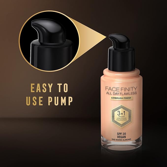 Max Factor Facefinity All Day Flawless 3 In 1 Foundation SPF 20, No. 45 Warm Almond