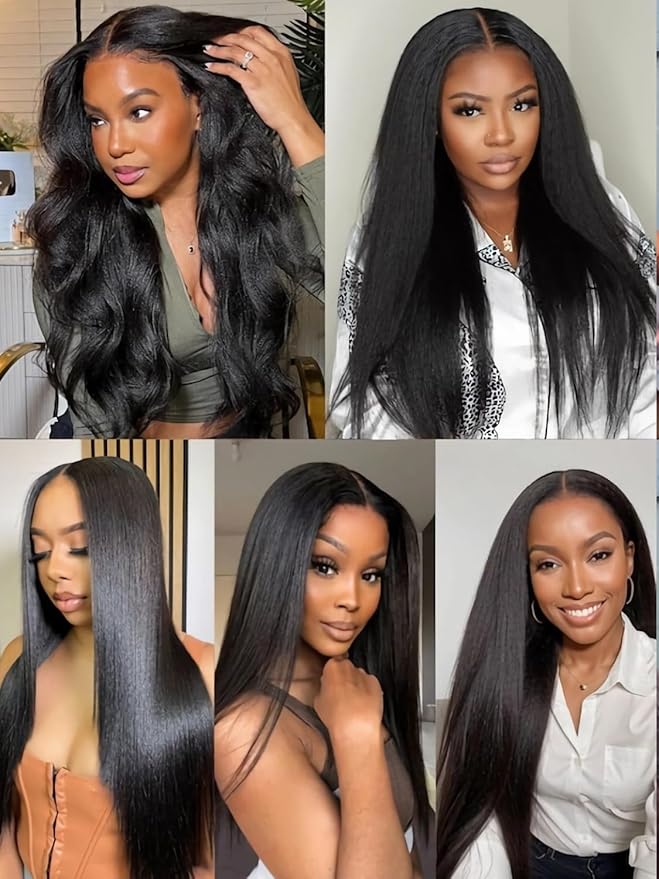 Julia Hair Yaki Straight Pre Cut HD Lace Closure Wigs Human Hair with Elastic Drawstring Glueless Wig Human Hair 7x5 Lace Front Bye Bye Knots Wig Pre Plucked Bleached Knots Natural Hairline 26 Inch