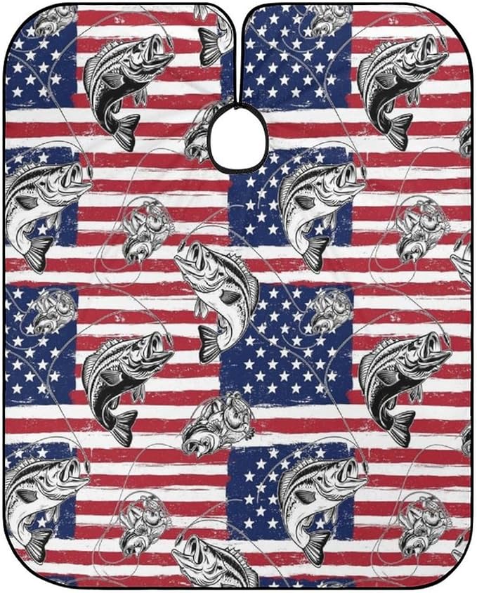 Large Long Professional Barber Cape, Hairdressing Apron Bass Fish Fishing Lure American Flag Shampoo Cutting Household Capes Wrap for Hair Salon