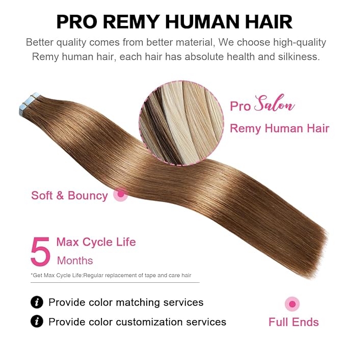 SUYYA Tape in Hair Extensions Human Hair Chestnut Brown 100% Remy Human Hair 50g/pack 20pcs Straight Seamless Skin Weft Tape in Human Hair Extensions(18 inches #6 Medium Brown)