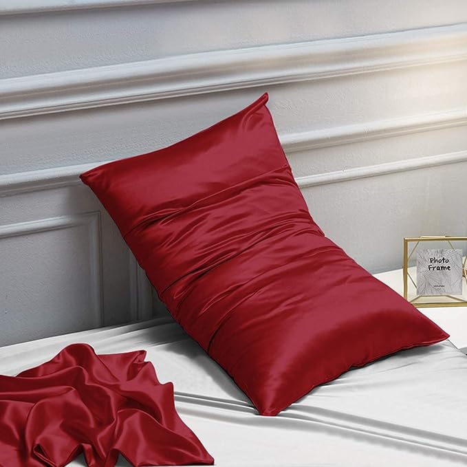 NTBAY 12 Pack Satin Standard Pillowcases for Hair and Skin, Luxurious and Silky Pillow Cases with Envelope Closure, 20 x 26 Inches, Wine Red