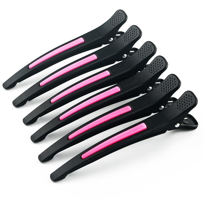 6Pcs/set Pinup Plastic Duck Bill Hair Clips for Sectioning Hair - Professional Non Slip Silicone band Clips Salon DIY Accessories Hairpins Hairgrip for Women(Blcak-Style1)