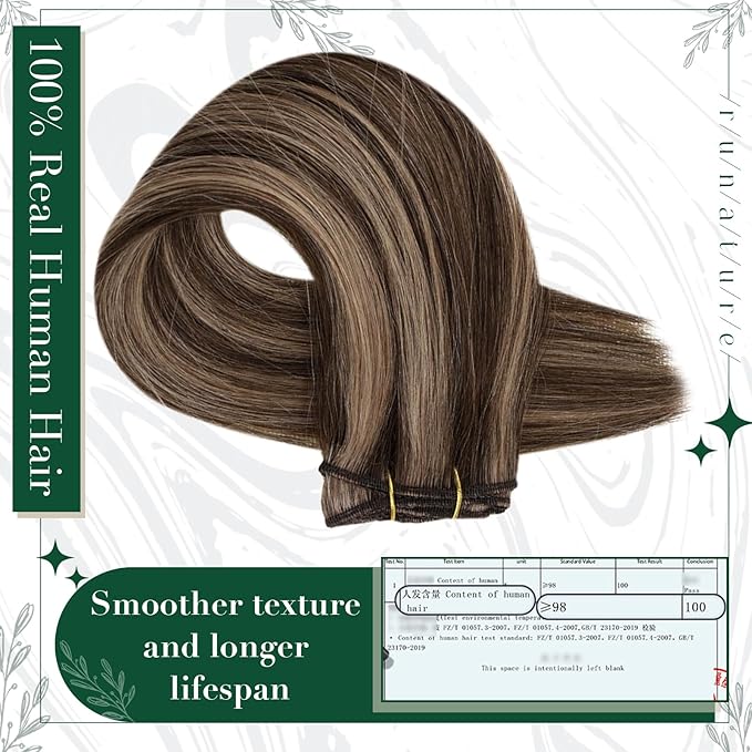 RUNATURE Human Hair Clip in Extensions, Well-Blended Remy Hair Extensions Clip Ins for Women, Add Hair Volume, 14 Inch 50g 3pcs #3P12 Walnut Brown Highlight