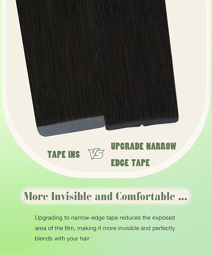 SURNEL Tape in Hair Extensions Double Drawn Hair #1B Off Black Remy Tape in Hair Extensions Human Hair 20 inch 20pcs 50g(#1B-20)