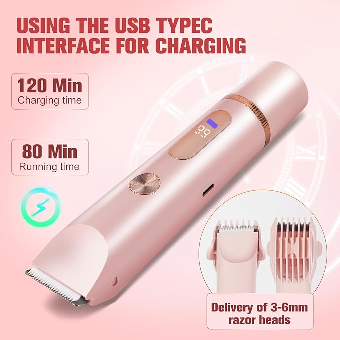 Bikini Trimmer for Women Electric Razors for Women Women's Electric Razor 2 in 1 Shaver Pubic Hair Trimmer Ipx7 Waterproof Wet Dry Use Bikini Shaver for Ladies Pubic, Legs, Face, Underarms (Pink)