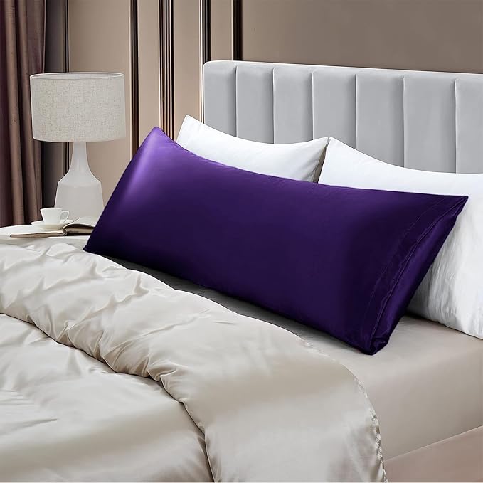Aormenzy Satin Body Pillow Cover Set of 2, 20x54 Inches Purple Body Pillow Case for Adults, Silky Soft & Cooling Body Pillow Pillowcase with Envelope Closure