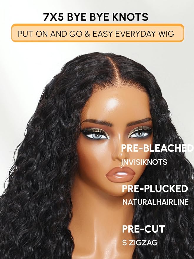 Julia Hair Loose Curly Wave Glueless Wigs Human Hair 7x5 HD Lace Closure Bye Bye Knots Mixed Curls Wig with Invisi Drawstring Pre Plucked Pre Bleached Put on and Go Beginner Friendly 26 Inch