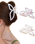 ACECHA 2 Pack Gold Metal Bow Hair Claw Clips for Women, Large Non-slip Butterfly Hairclips for Thin Thick Hair Claws Strong Hold Styling (Pink)